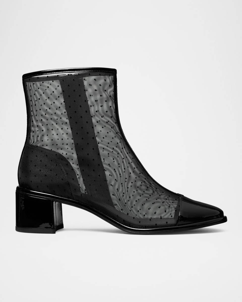 Polka-Dot Mesh Cap-Toe Ankle Boots